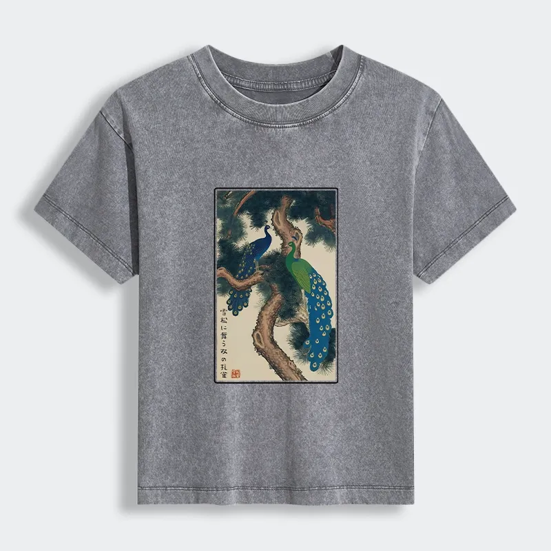 Tokyo-Tiger Peacocks in Snowy Pines Women's Washed T-shirt