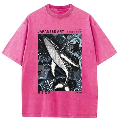Tokyo-Tiger Polka Dot Art Whale Washed T-Shirt