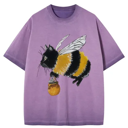 Tokyo-Tiger Catbee Funny Gradient Washed T-Shirt