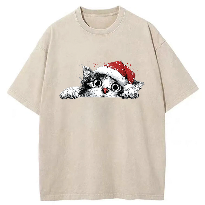 Tokyo-Tiger The Curious Christmas Cat Washed T-Shirt
