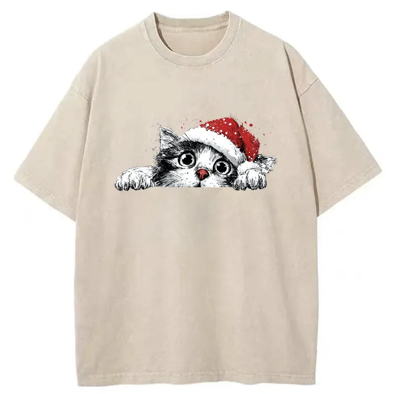 Tokyo-Tiger The Curious Christmas Cat Washed T-Shirt