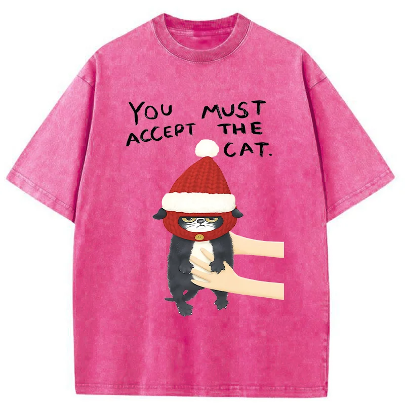 Tokyo-Tiger Accept This Christmas Cat Washed T-Shirt