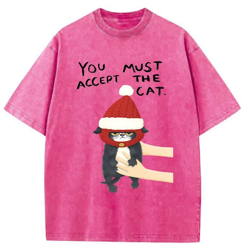Tokyo-Tiger Accept This Christmas Cat Washed T-Shirt
