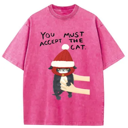 Tokyo-Tiger Accept This Christmas Cat Washed T-Shirt