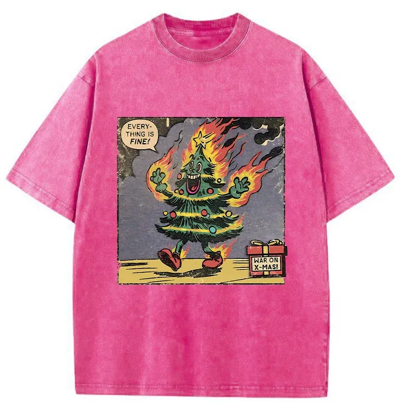 Tokyo-Tiger Christmas Tree On Fire Washed T-Shirt