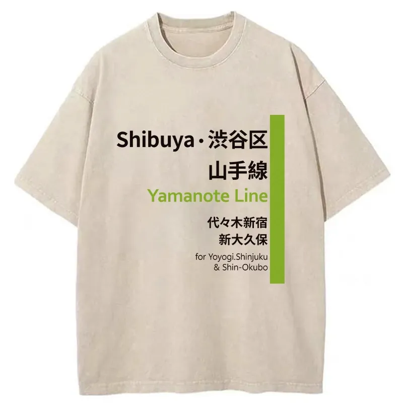 Tokyo-Tiger Japanese Shibuya Yamanote Line Washed T-Shirt