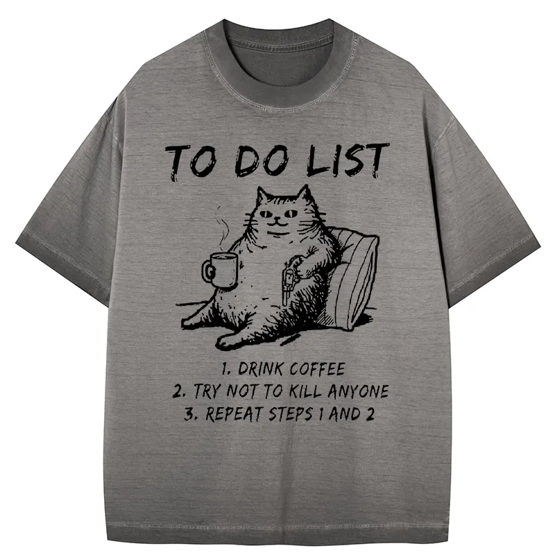Tokyo-Tiger Cat's To-Do List Gradient Washed T-Shirt