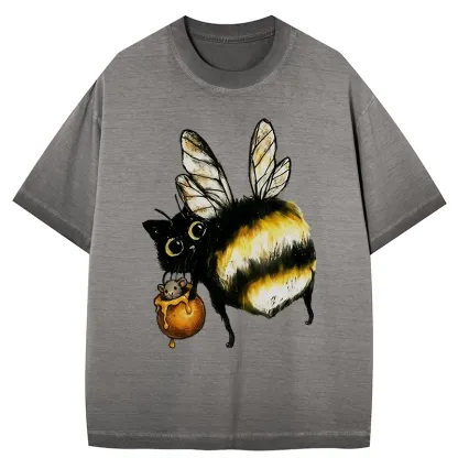 Tokyo-Tiger Cute Catbee Butt Gradient Washed T-Shirt