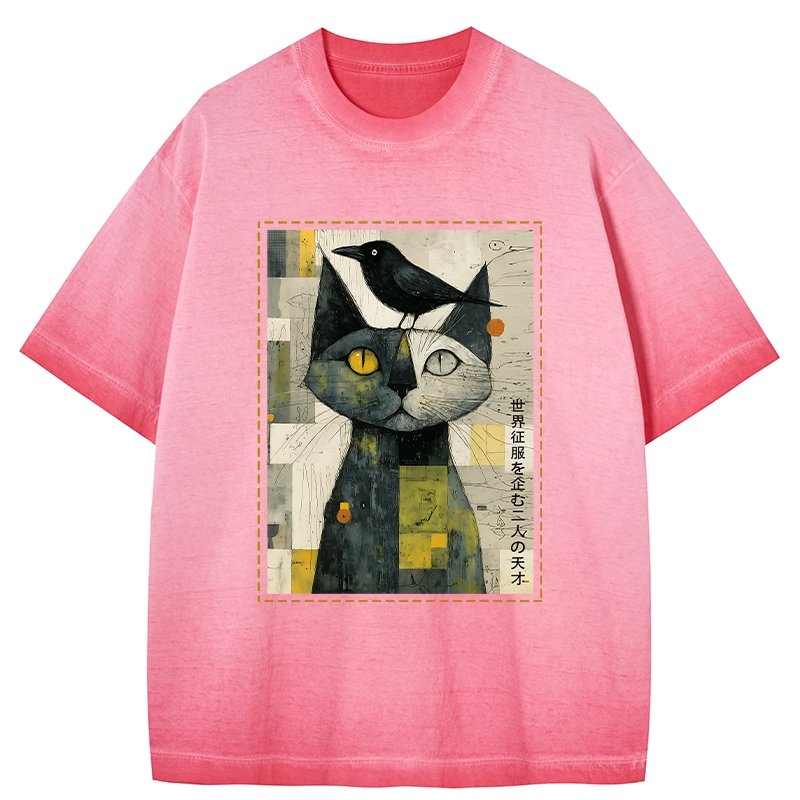 Tokyo-Tiger The Cat And The Crow Are Planning To Rule The World Gradient Washed T-Shirt