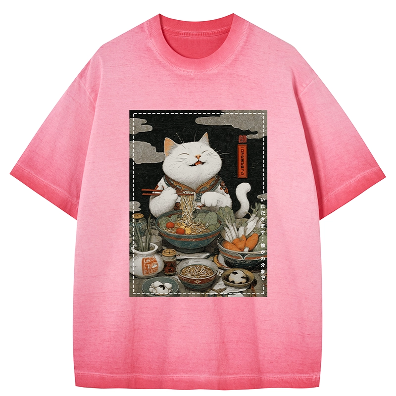 Tokyo-Tiger The Ramen-Loving Cat Gradient Washed T-Shirt