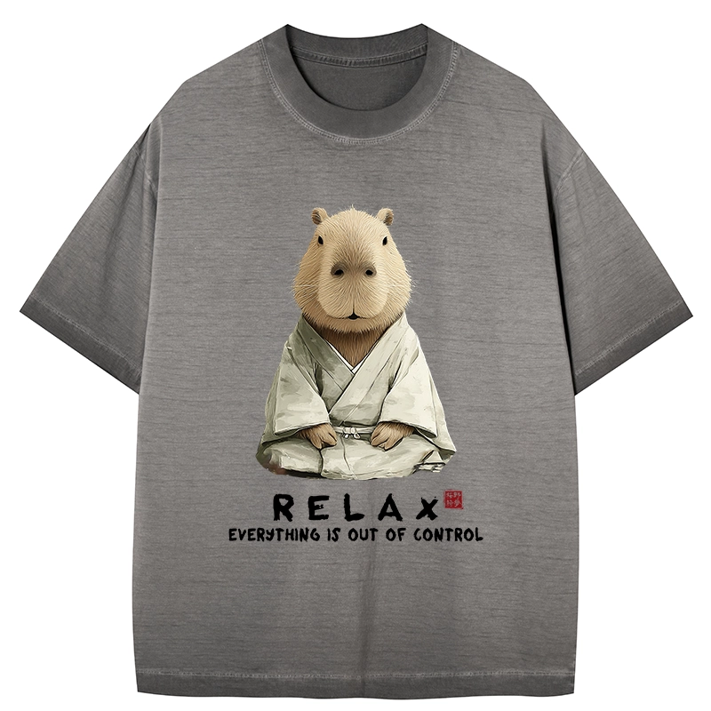 Tokyo-Tiger Zen Capybara：Relax, it's all chaos Gradient Washed T-Shirt