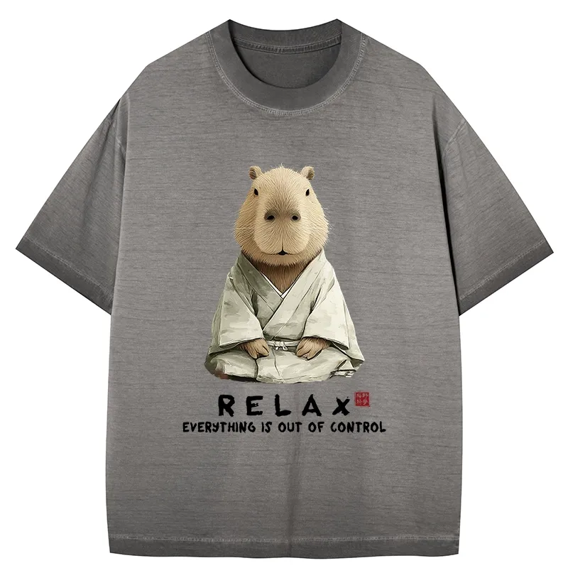 Tokyo-Tiger Zen Capybara：Relax, it's all chaos Gradient Washed T-Shirt
