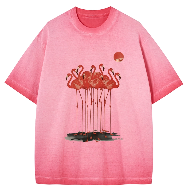 Tokyo-Tiger Flamingos at Dusk Gradient Washed T-Shirt