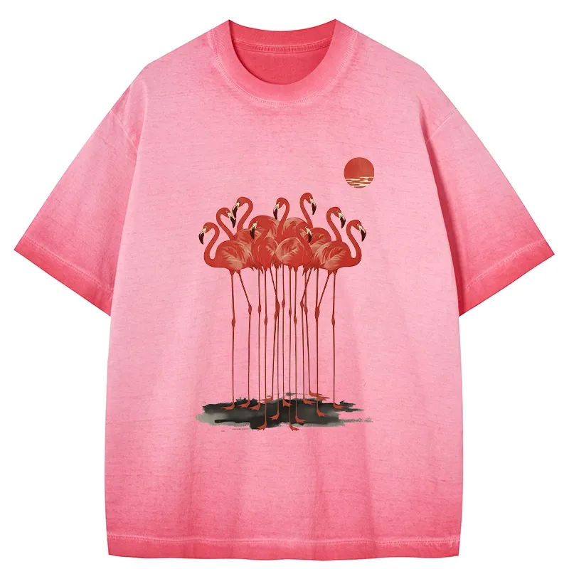 Tokyo-Tiger Flamingos at Dusk Gradient Washed T-Shirt
