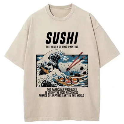 Tokyo-Tiger The Great Wave Off Sushi Washed T-Shirt