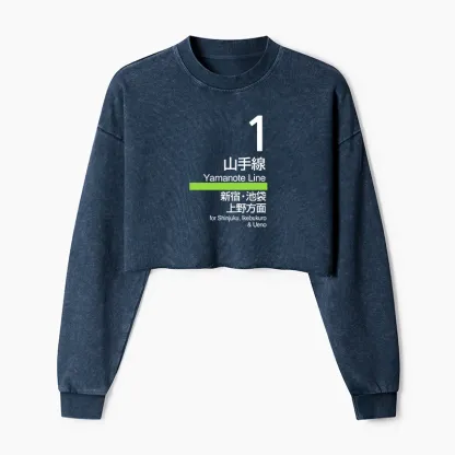 Tokyo-Tiger Tokyo Yamanote Line Platform Sign Washed Crop Sweatshirt