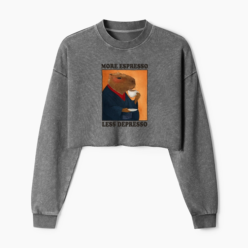 Tokyo-Tiger Elegant Capybara Washed Crop Sweatshirt