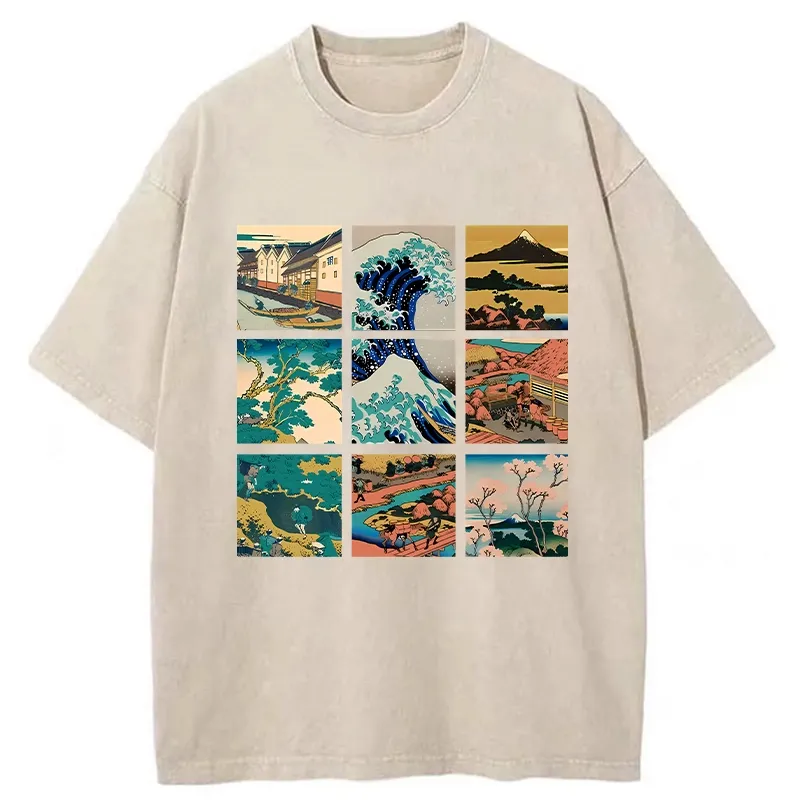 Tokyo-Tiger Japanese Traditional Landscape Washed T-Shirt