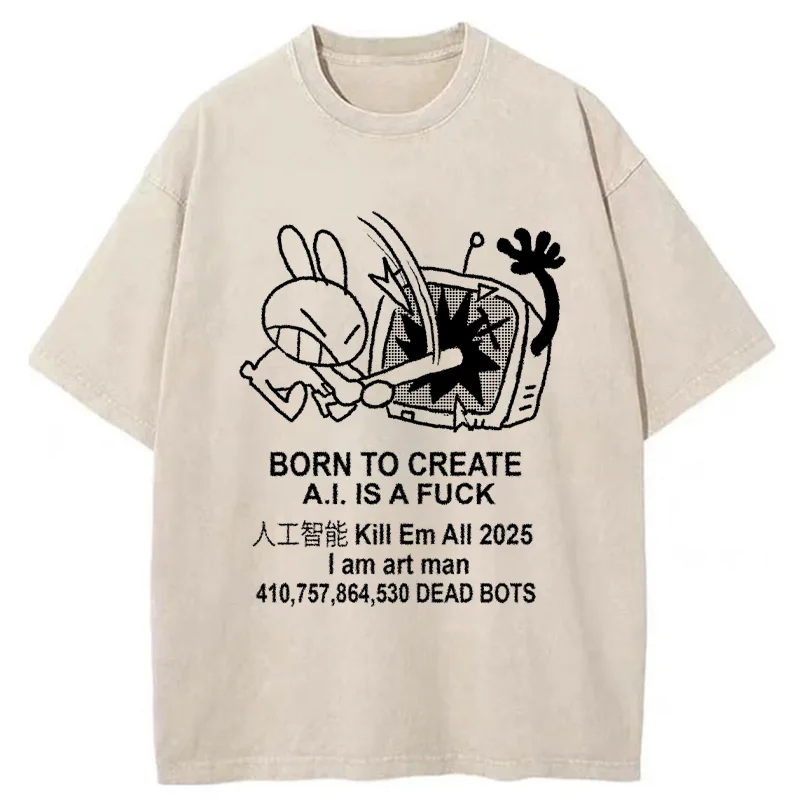 Tokyo-Tiger Reject AI Funny Washed T-Shirt