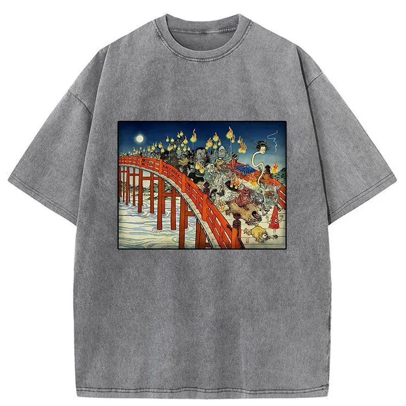 Tokyo-Tiger Hyakki Yagyō Ukiyo-e Washed T-Shirt