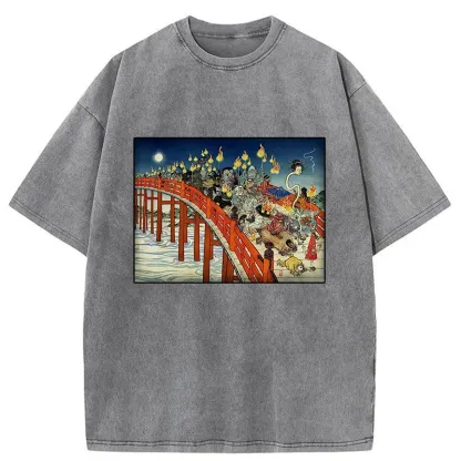 Tokyo-Tiger Hyakki Yagyō Ukiyo-e Washed T-Shirt