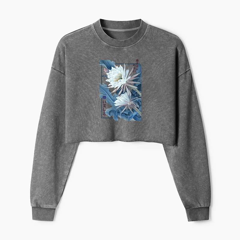 Tokyo-Tiger Vintage Epiphyllum-Short-lived beauty Poster Washed Crop Sweatshirt