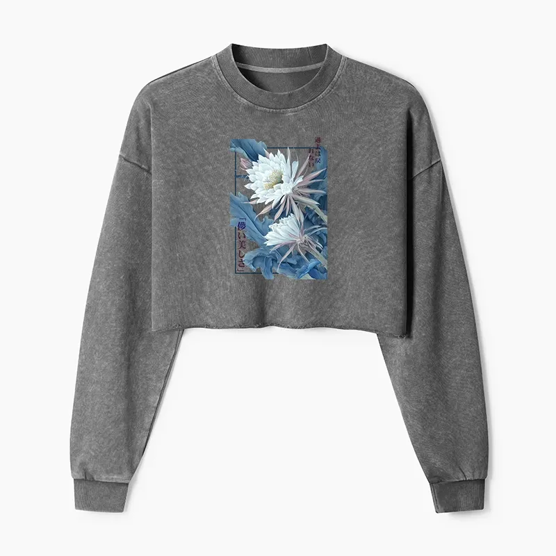 Tokyo-Tiger Vintage Epiphyllum-Short-lived beauty Poster Washed Crop Sweatshirt