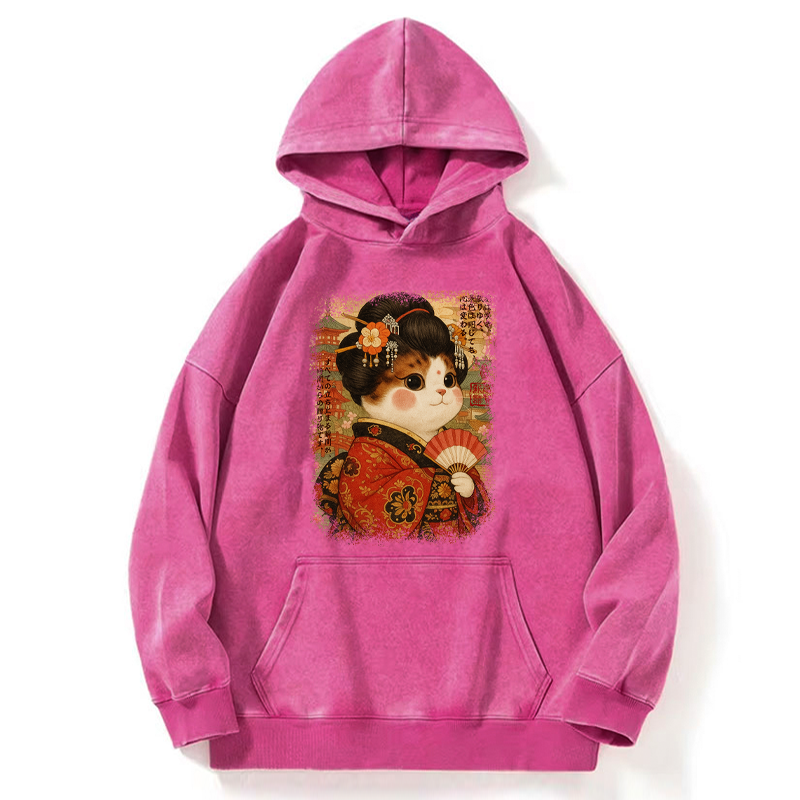 Tokyo-Tiger Ukiyoe Japanese Cat Princess Washed Hoodie