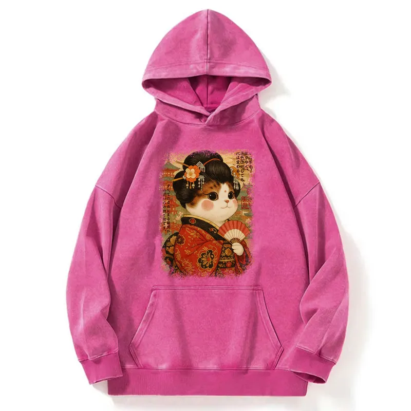Tokyo-Tiger Ukiyoe Japanese Cat Princess Washed Hoodie