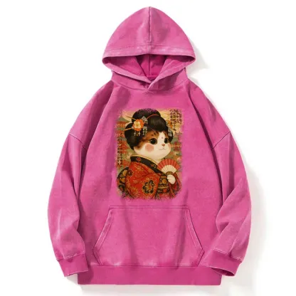 Tokyo-Tiger Ukiyoe Japanese Cat Princess Washed Hoodie