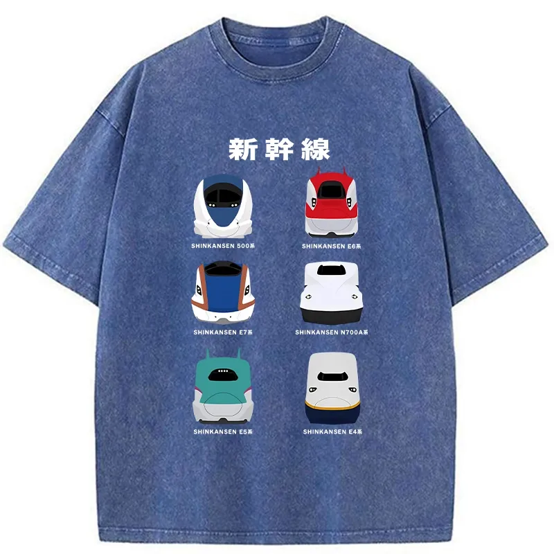 Tokyo-Tiger Shinkansen Cartoon Train Washed T-Shirt
