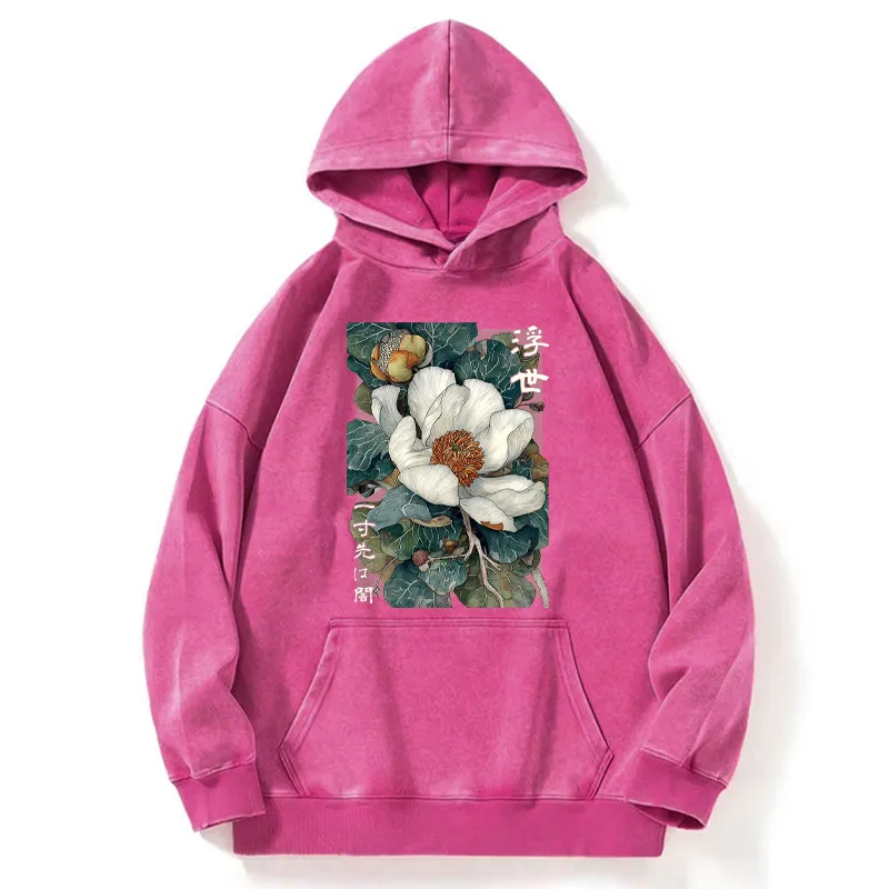 Tokyo-Tiger Ukiyoe Magnolia Flower Poster Washed Hoodie