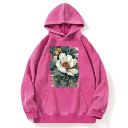 Tokyo-Tiger Ukiyoe Magnolia Flower Poster Washed Hoodie
