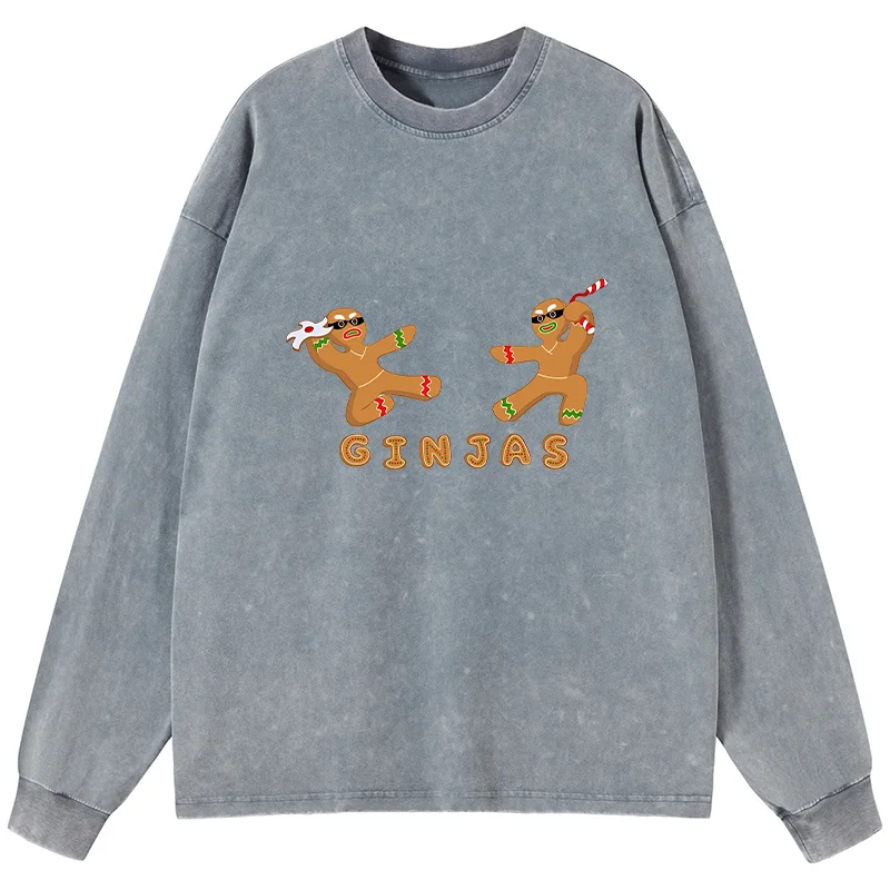 Tokyo-Tiger Gingerbread Ninja Washed Long Sleeve T-Shirt