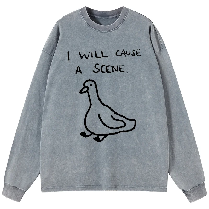 Tokyo-Tiger Stupid Goose Funny Japan Retro Washed Long Sleeve T-Shirt