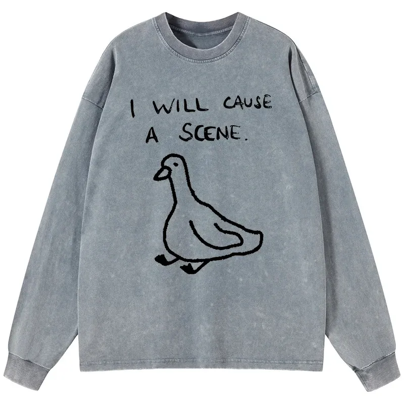 Tokyo-Tiger Stupid Goose Funny Japan Retro Washed Long Sleeve T-Shirt