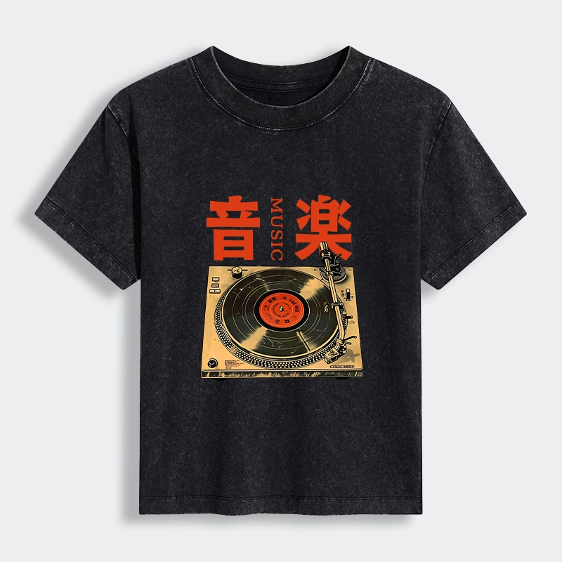 Tokyo-Tiger Retro Music Record Player Women's Washed T-shirt