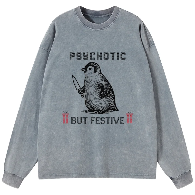 Tokyo-Tiger Overstimulated but Festive Christmas Washed Long Sleeve T-Shirt