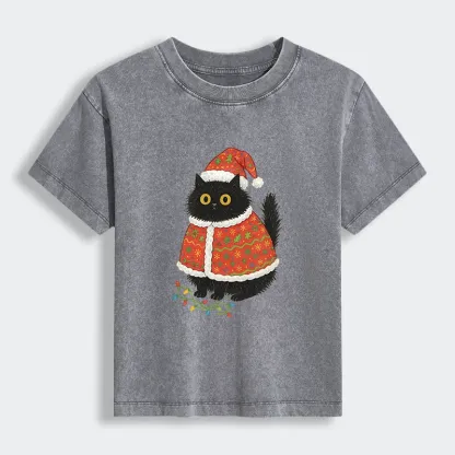 Tokyo-Tiger Cat Wearing Santa Hat Women's Washed T-shirt