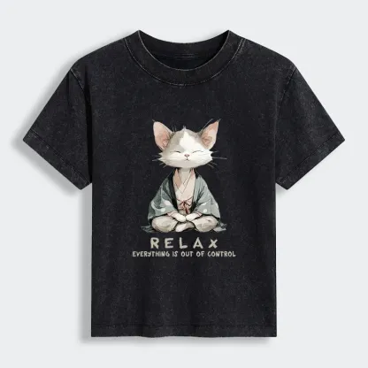 Tokyo-Tiger Zen Cat Relaxation，Everything's Out Of Control Women's Washed T-shirt