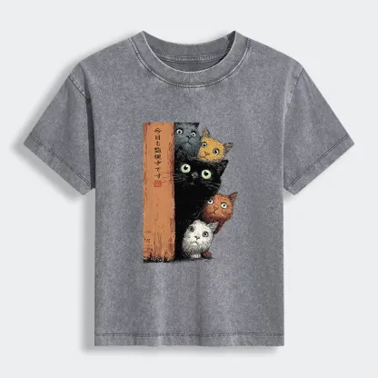 Tokyo-Tiger Five Cats Are Watching You Women's Washed T-shirt