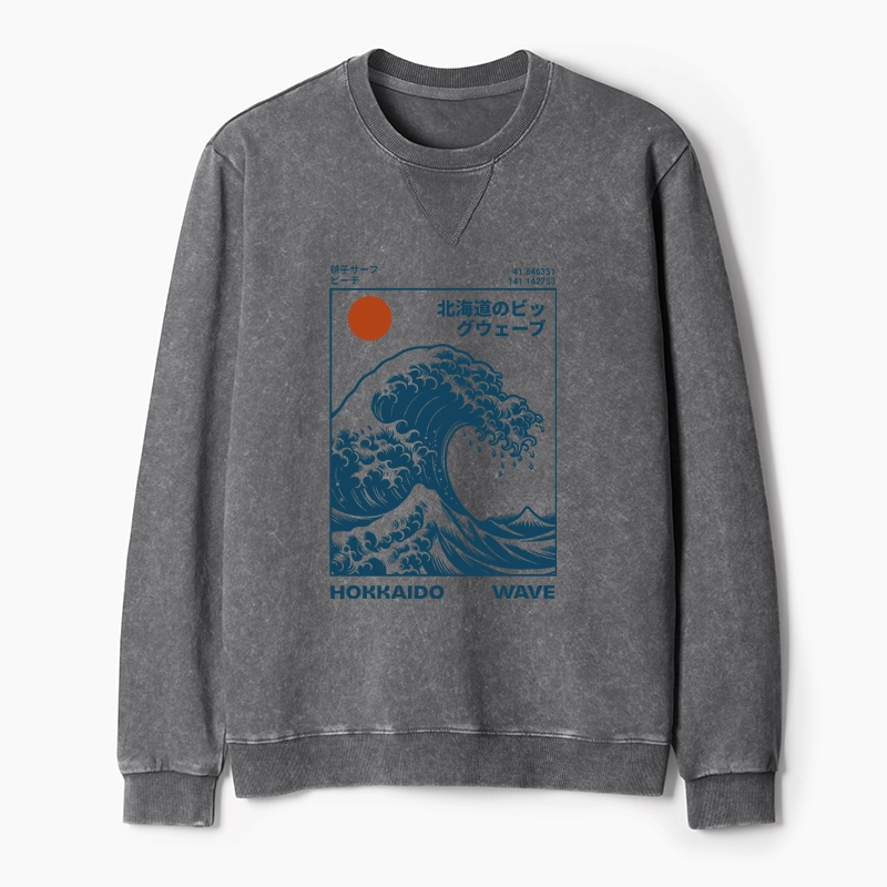 Tokyo-Tiger Hokkaido Wave Japan Washed Terry Sweatshirt