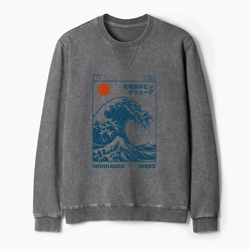 Tokyo-Tiger Hokkaido Wave Japan Washed Terry Sweatshirt