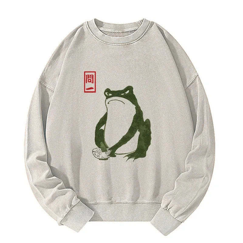 Tokyo-Tiger Woodblock Print Frog Washed Sweatshirt
