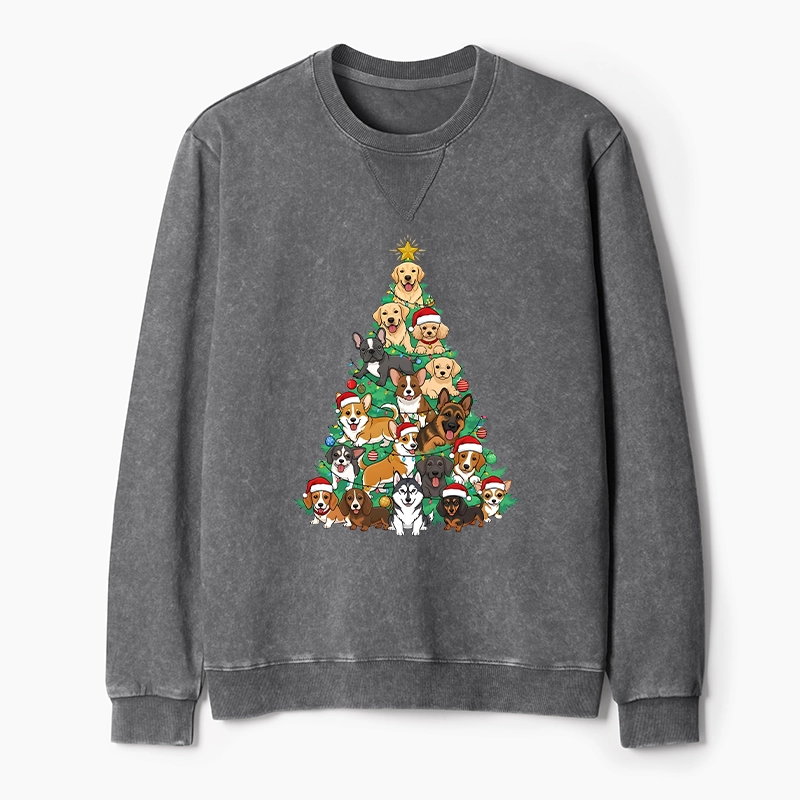 Tokyo-Tiger Christmas Tree Dog Funny Washed Terry Sweatshirt