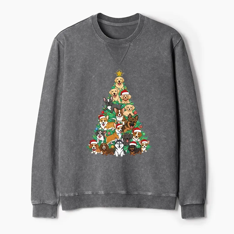 Tokyo-Tiger Christmas Tree Dog Funny Washed Terry Sweatshirt
