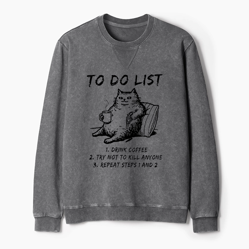 Tokyo-Tiger Cat's To-Do List Washed Terry Sweatshirt