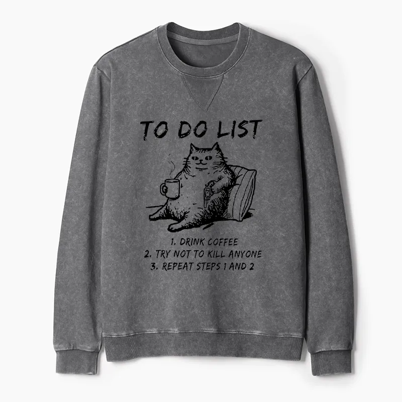 Tokyo-Tiger Cat's To-Do List Washed Terry Sweatshirt