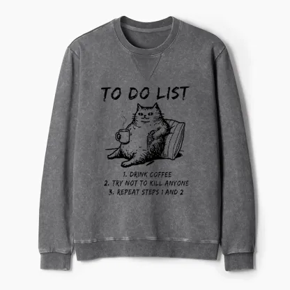 Tokyo-Tiger Cat's To-Do List Washed Terry Sweatshirt