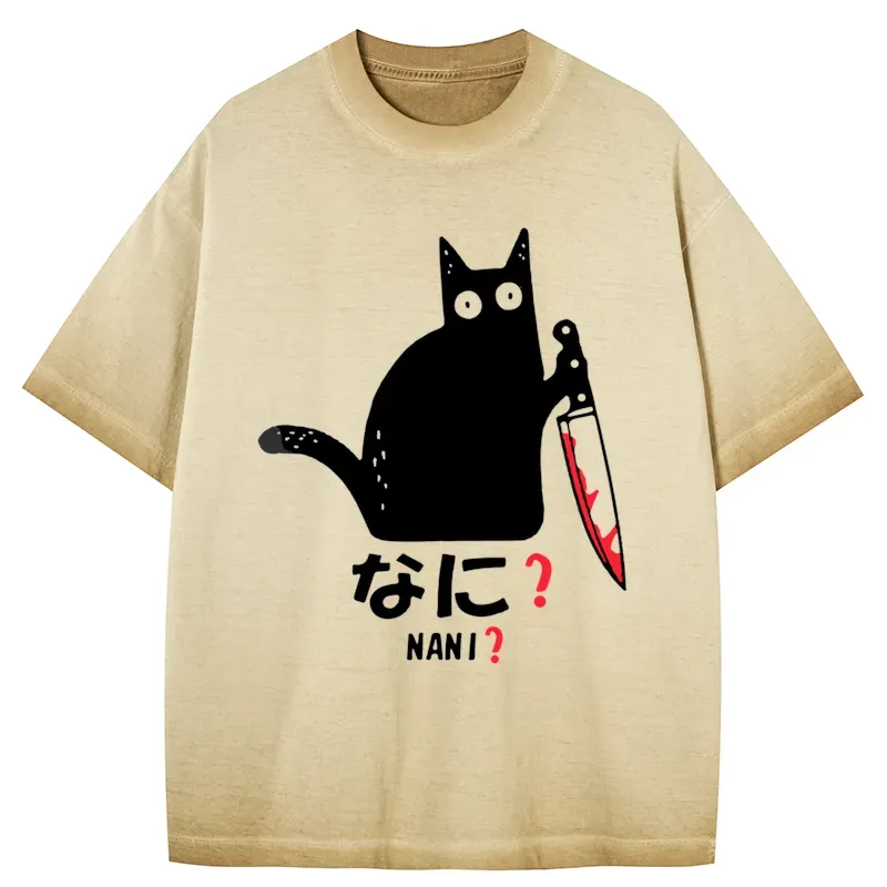 Tokyo-Tiger A Puzzled Cat Holding A Knife Gradient Washed T-Shirt Sale